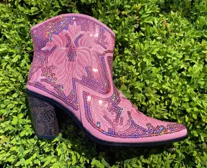 Pink Sequin Short Boots