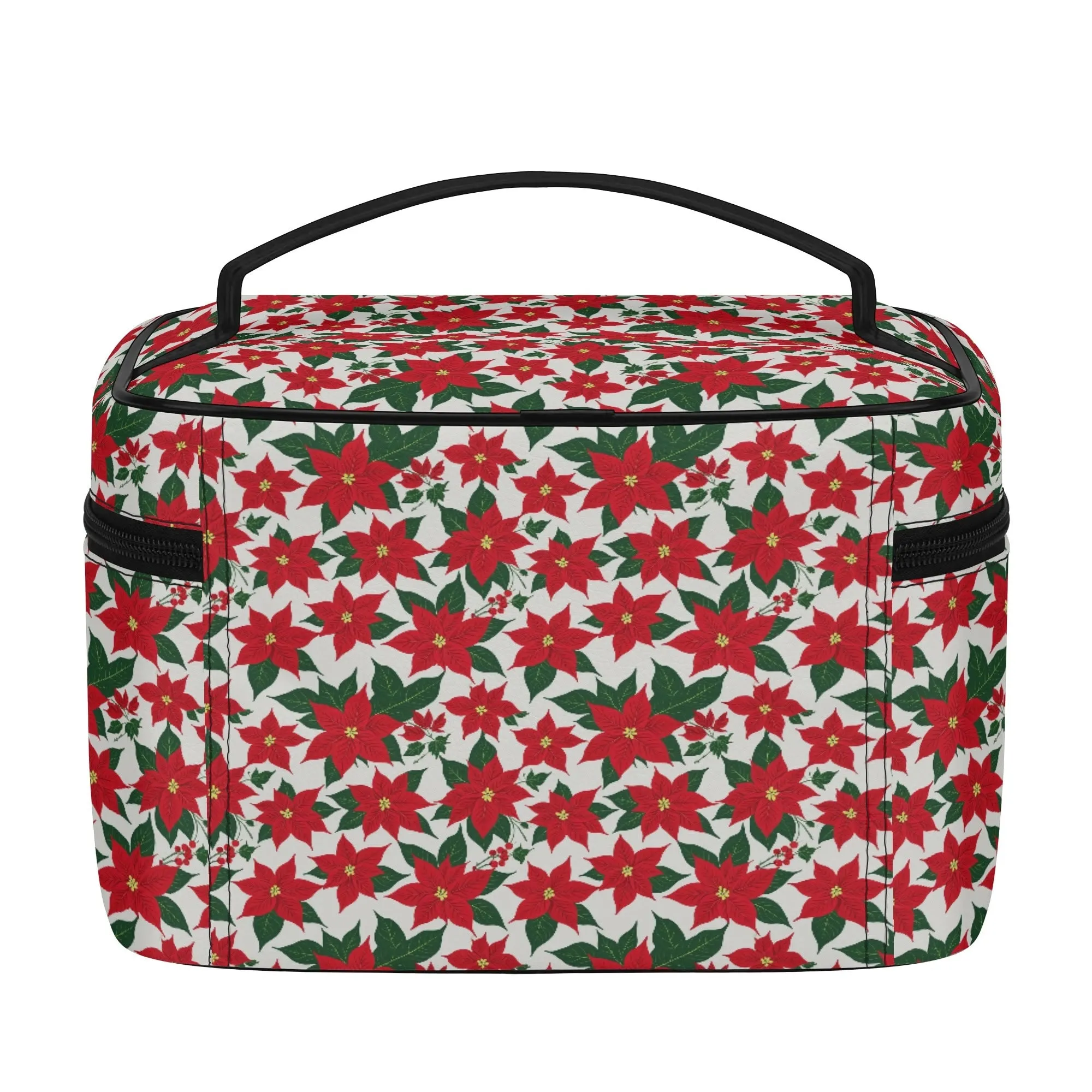 Poinsettia Floral Leather Cosmetic Bag