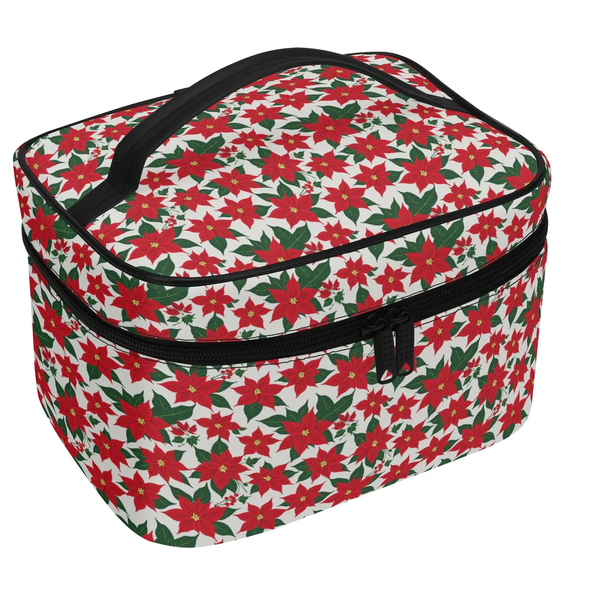 Poinsettia Floral Leather Cosmetic Bag