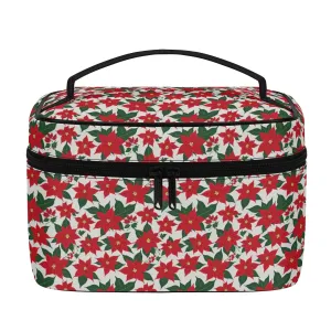 Poinsettia Floral Leather Cosmetic Bag