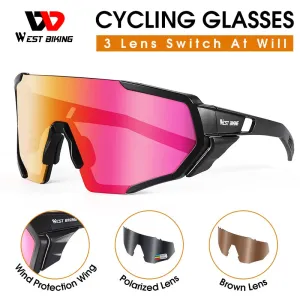 Polarized Cycling Sunlasses 3 Lens UV400 Windproof Sport Glasses Men Women MTB Road Bike Eyewear Cycling Goggles