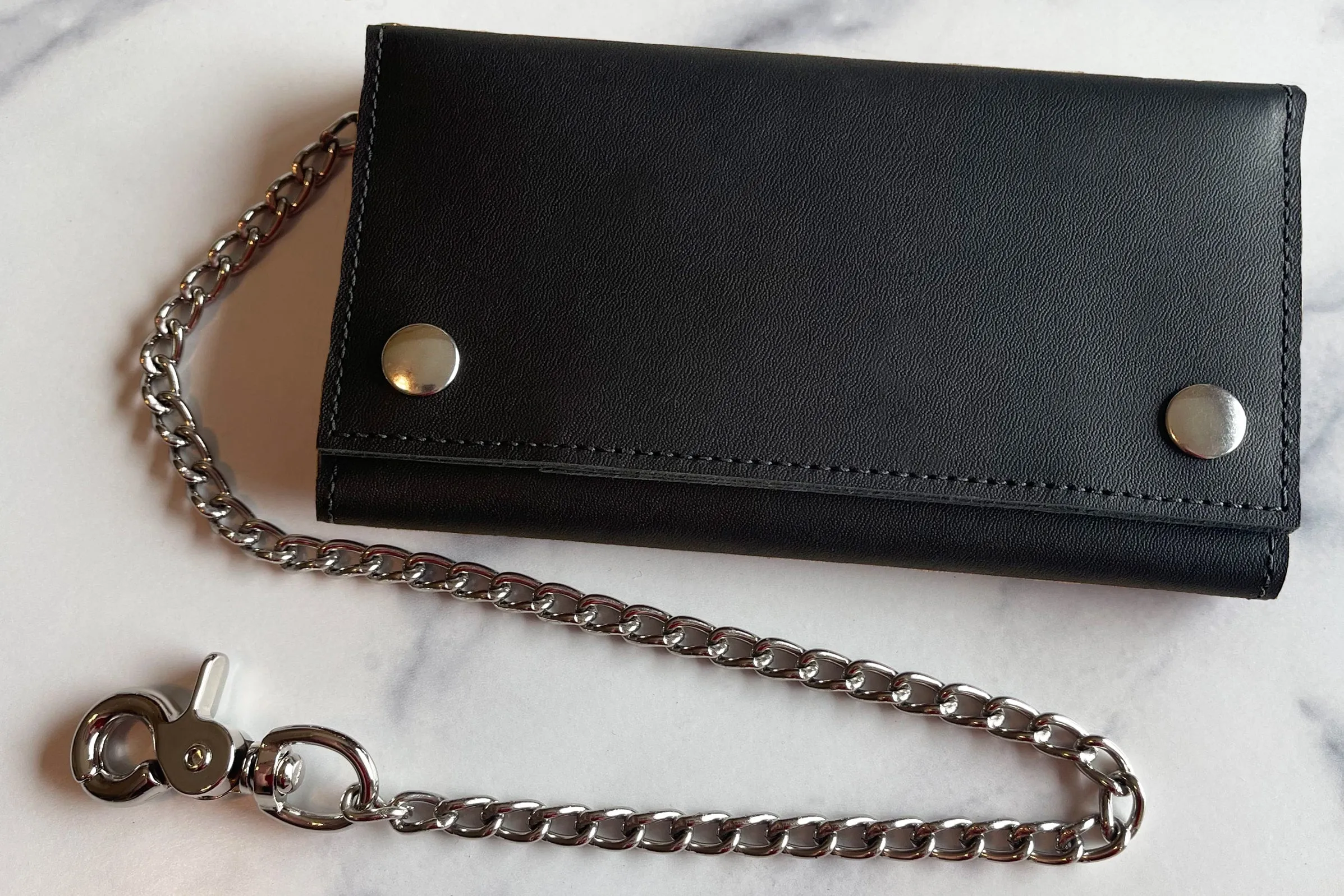 Premium Black Leather Biker Chain Wallet with ID Window (Large 7.38" x 4.25")