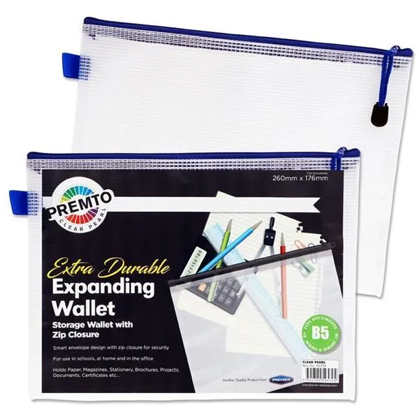 Premto - B5 Extra Durable Expandable Mesh Wallet - Clear Pearl