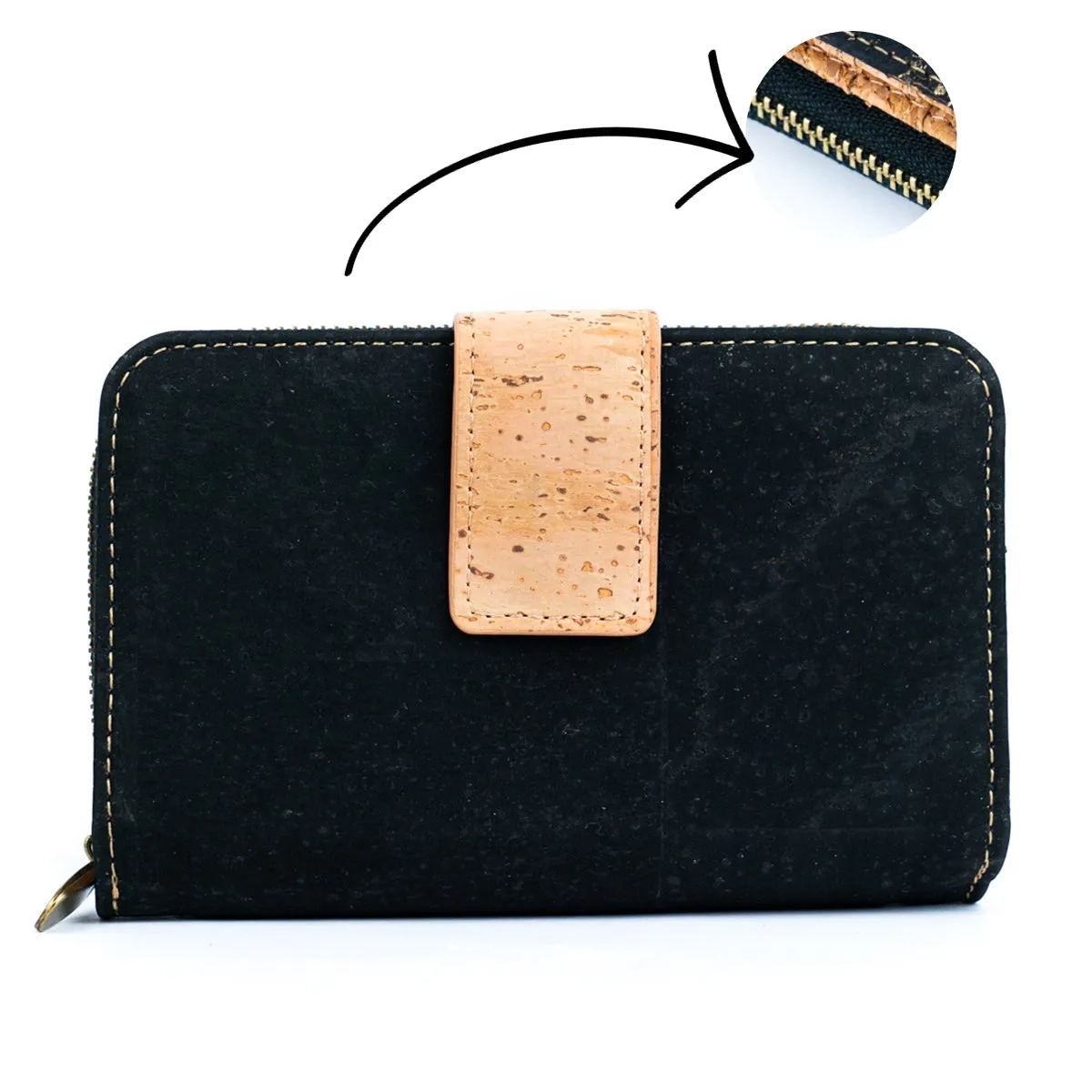 Prenium cork  women card zipper vegan wallet BAGP-171