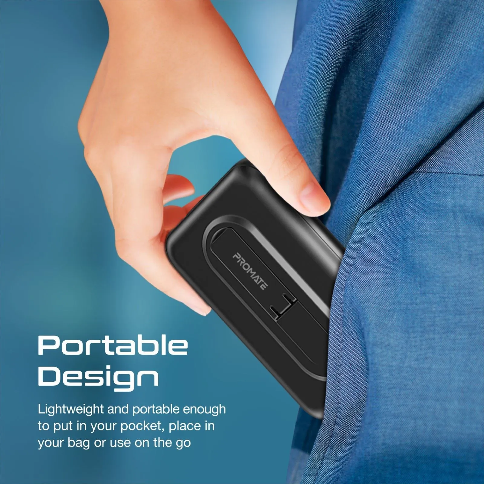 Promate Magnetic Qi Wireless Charging Power Bank, USB-C, PD, USB-A, MagSafe, Black