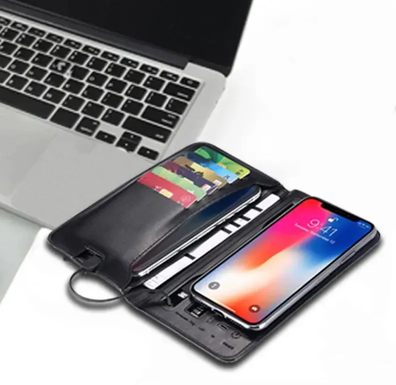 PU Leather Wireless Power Bank Wallet Mobile Charger with 6800mah