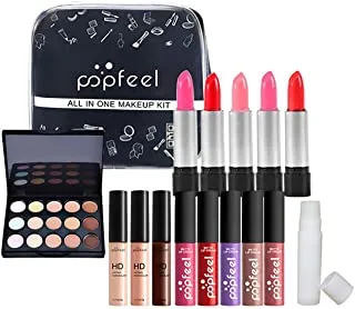 Pure Vie 15 Piece Pro Makeup Gift Set Holiday Birthday Beauty Cosmetic Essential Starter Bundle Includes 15 Cream Concealer, 5 Lipstick, 5 Lipgloss, 3 Contour Concealer, Lip balm, Travel Carry Bag