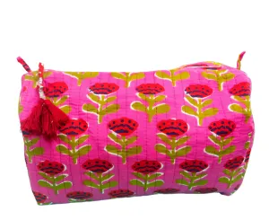 Quilted Cosmetic Bag  Hot Pink Floral