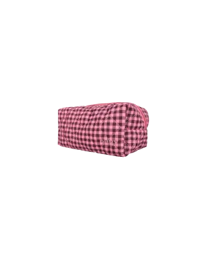 QUILTED COSMETIC BAG PINK BURGUNDY GINGHAM