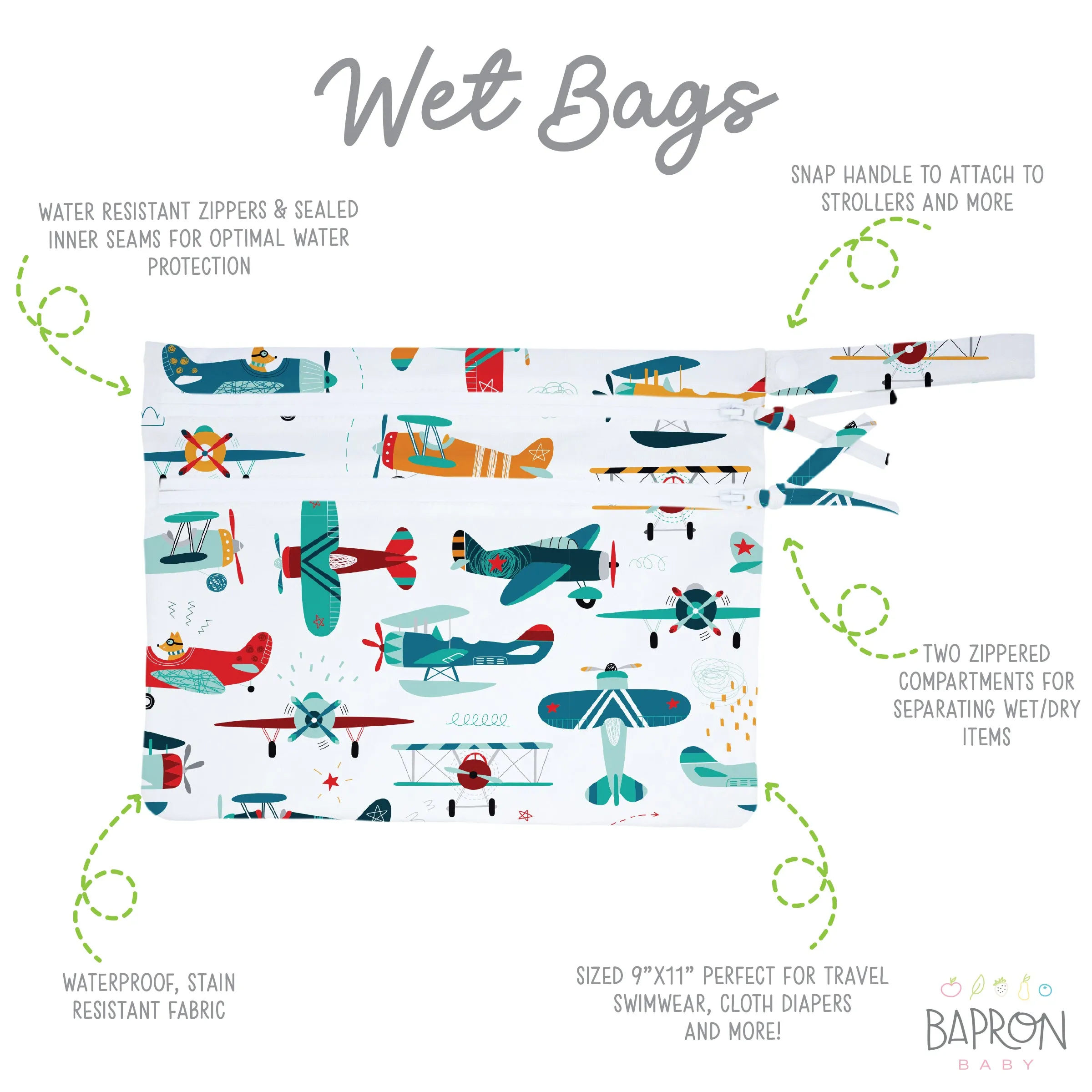 Retro Airplanes - Waterproof Wet Bag (For mealtime, on-the-go, and more!)