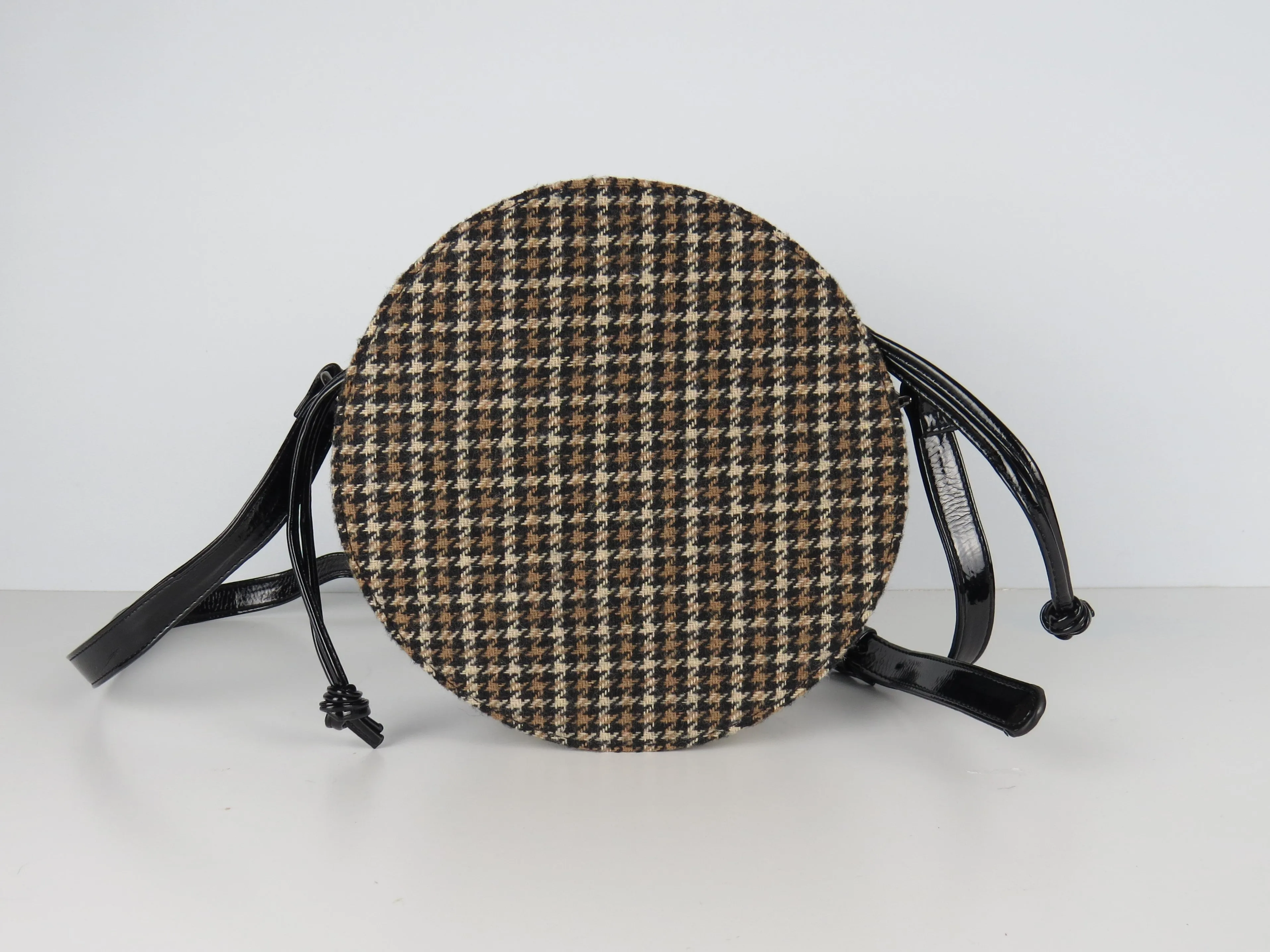 Retro styled Brown Tweed patterned Round Crossbody bag