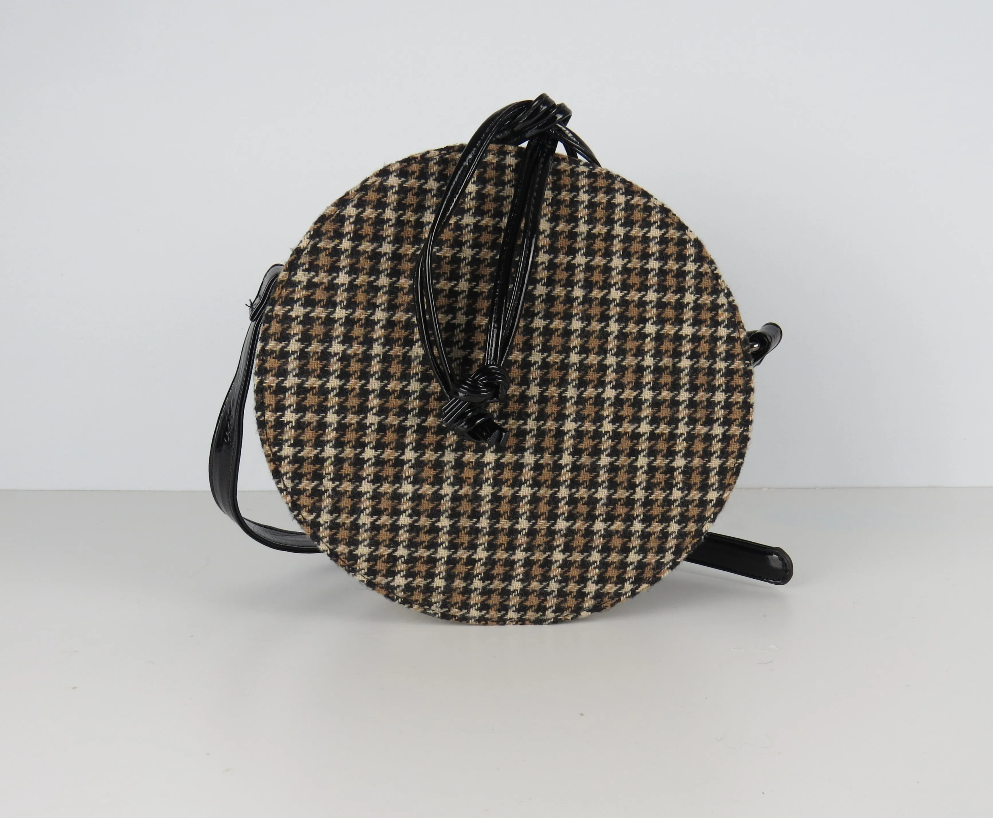 Retro styled Brown Tweed patterned Round Crossbody bag