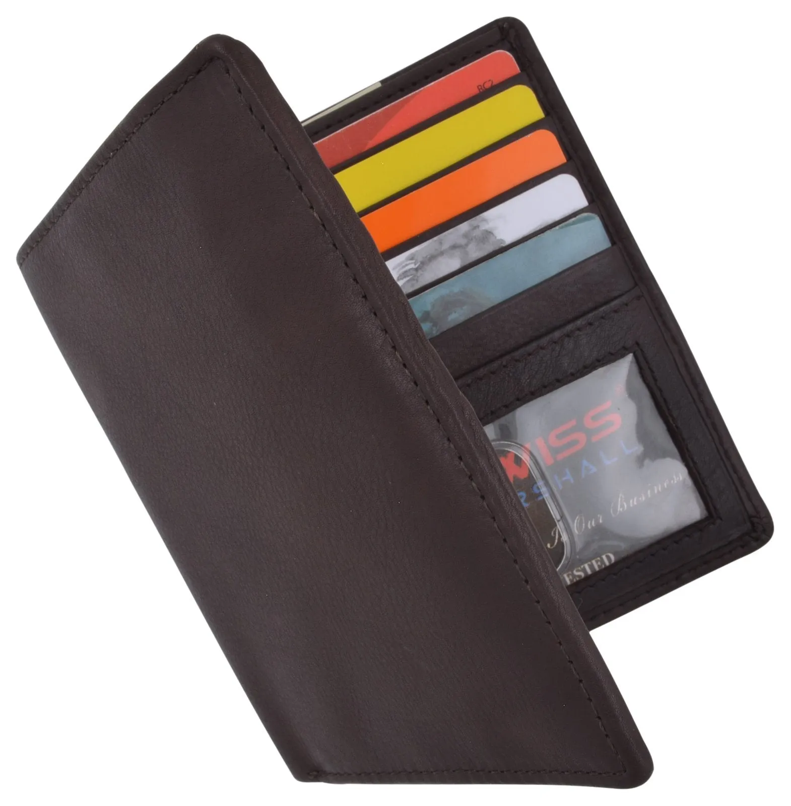 RFID Hipster Bifold Credit Card 2 ID Windows Mens Cow Napa Leather Wallet RFIDCN1502