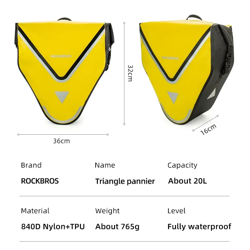 ROCKBROS 20L Triangle Waterproof Bike Rear Rack Pannier Bag for Grocery Touring Cycling