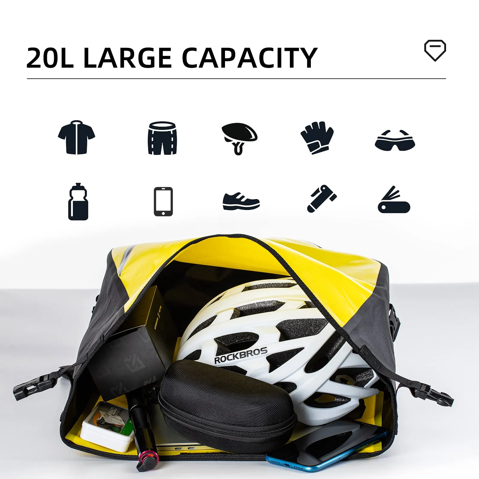 ROCKBROS 20L Triangle Waterproof Bike Rear Rack Pannier Bag for Grocery Touring Cycling