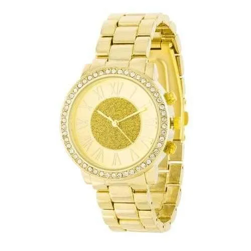 Roman Numeral Goldtone Watch With Crystals