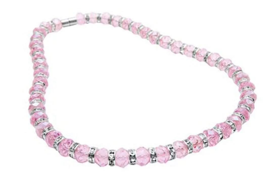 Rose Quartz Gorgeous Glass Necklace with Cubic Zirconia Crystals