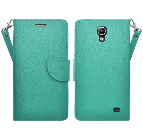 Samsung Galaxy Mega 2 Case, Wrist Strap Magnetic Fold[Kickstand] Pu Leather Wallet Case with ID & Credit Card Slots for Samsung Galaxy Mega2 - Teal