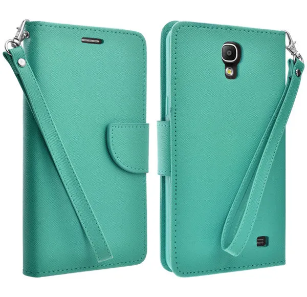 Samsung Galaxy Mega 2 Case, Wrist Strap Magnetic Fold[Kickstand] Pu Leather Wallet Case with ID & Credit Card Slots for Samsung Galaxy Mega2 - Teal