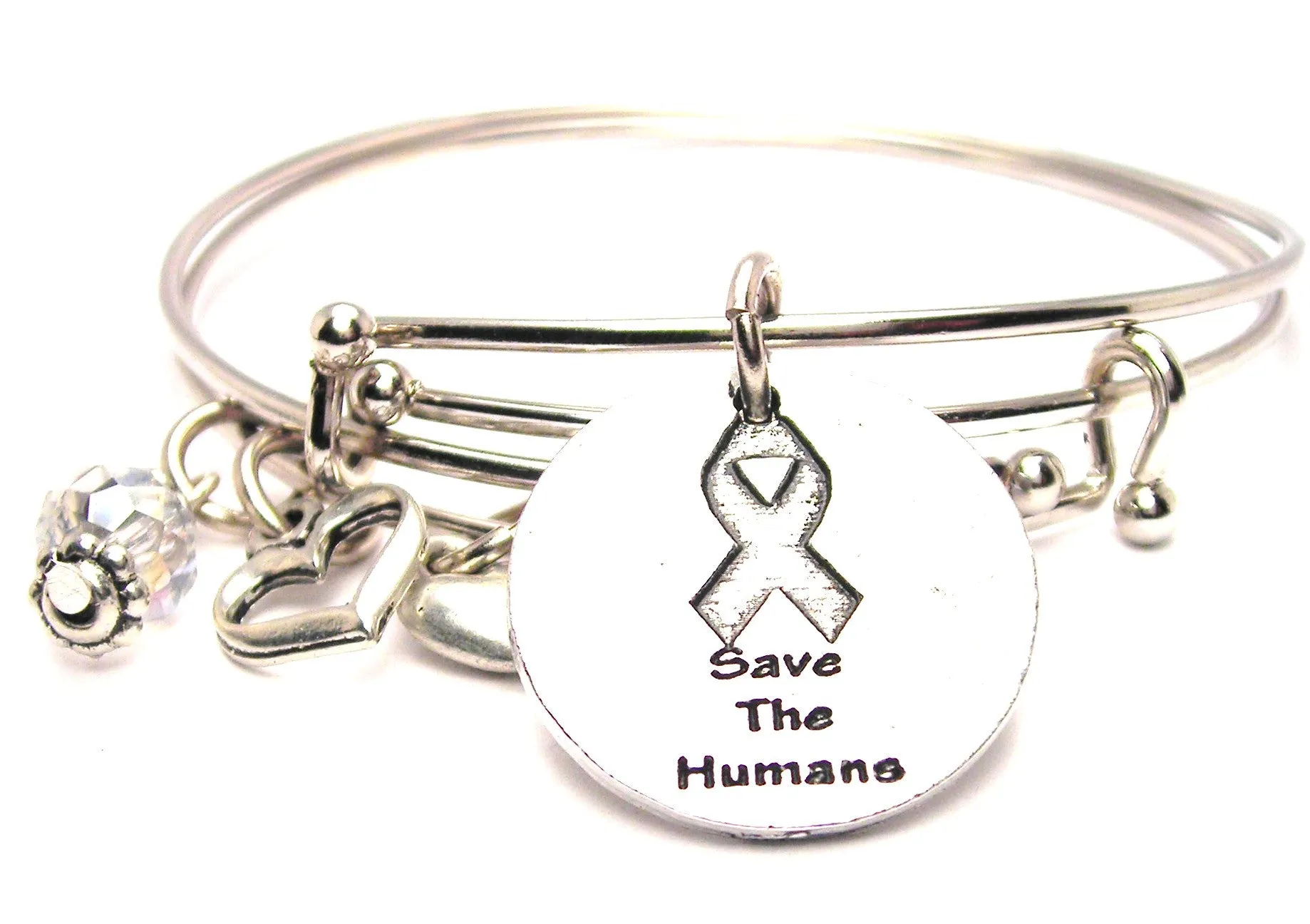 Save The Humans With Awareness Ribbon Expandable Bangle Bracelet Set