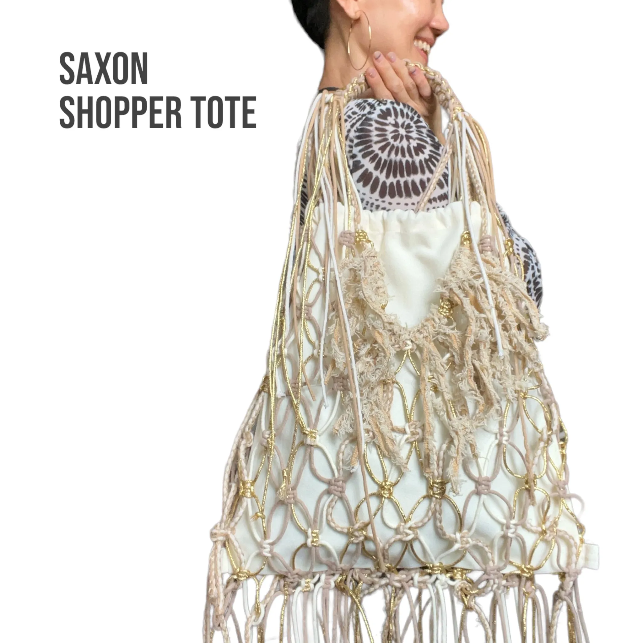 Saxon Gold & Vanilla Macrame Shopper Tote Bag