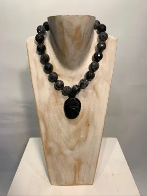 Semi Precious Eagle Eye Stone Obsidian One of a Kind Necklace Made in California.