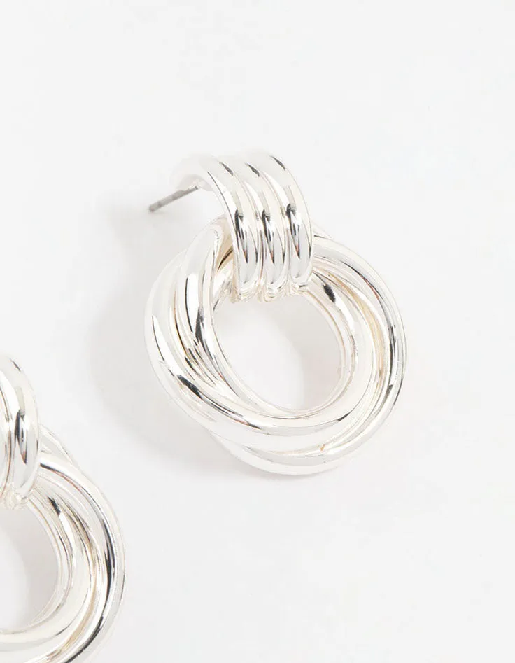 Silver Plated Circle Drop Stud Earrings