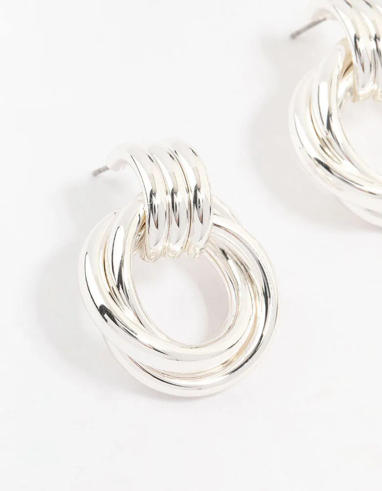 Silver Plated Circle Drop Stud Earrings