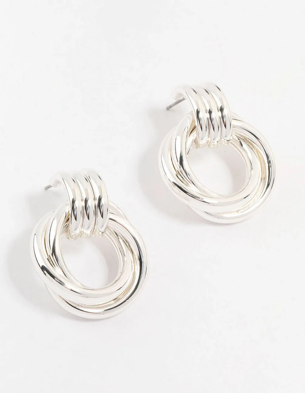 Silver Plated Circle Drop Stud Earrings