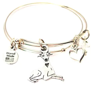 Sitting Greyhound With Heart Expandable Bangle Bracelet Set