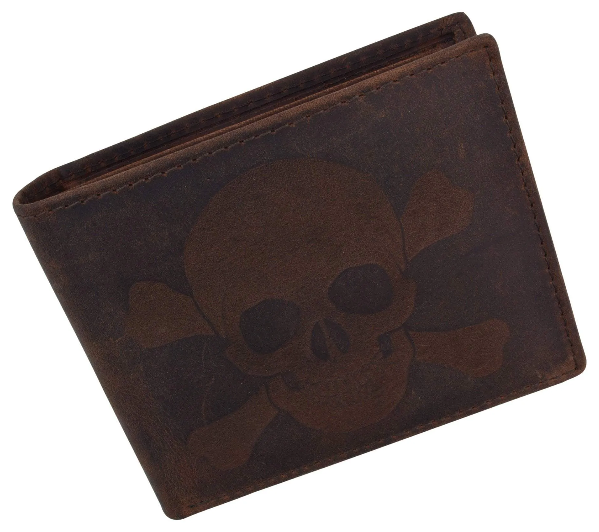 Skull Bones Logo RFID Genuine Leather Credit Card ID Holder Bifold Wallet