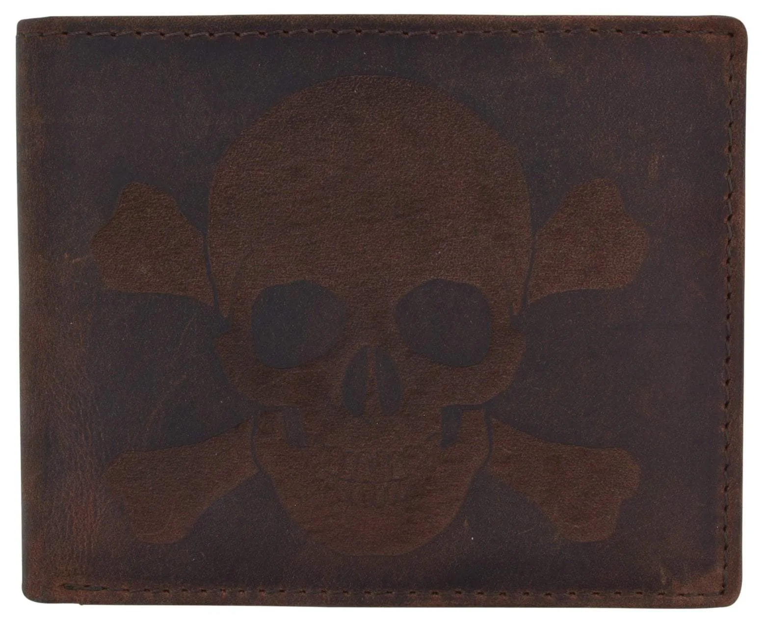 Skull Bones Logo RFID Genuine Leather Credit Card ID Holder Bifold Wallet