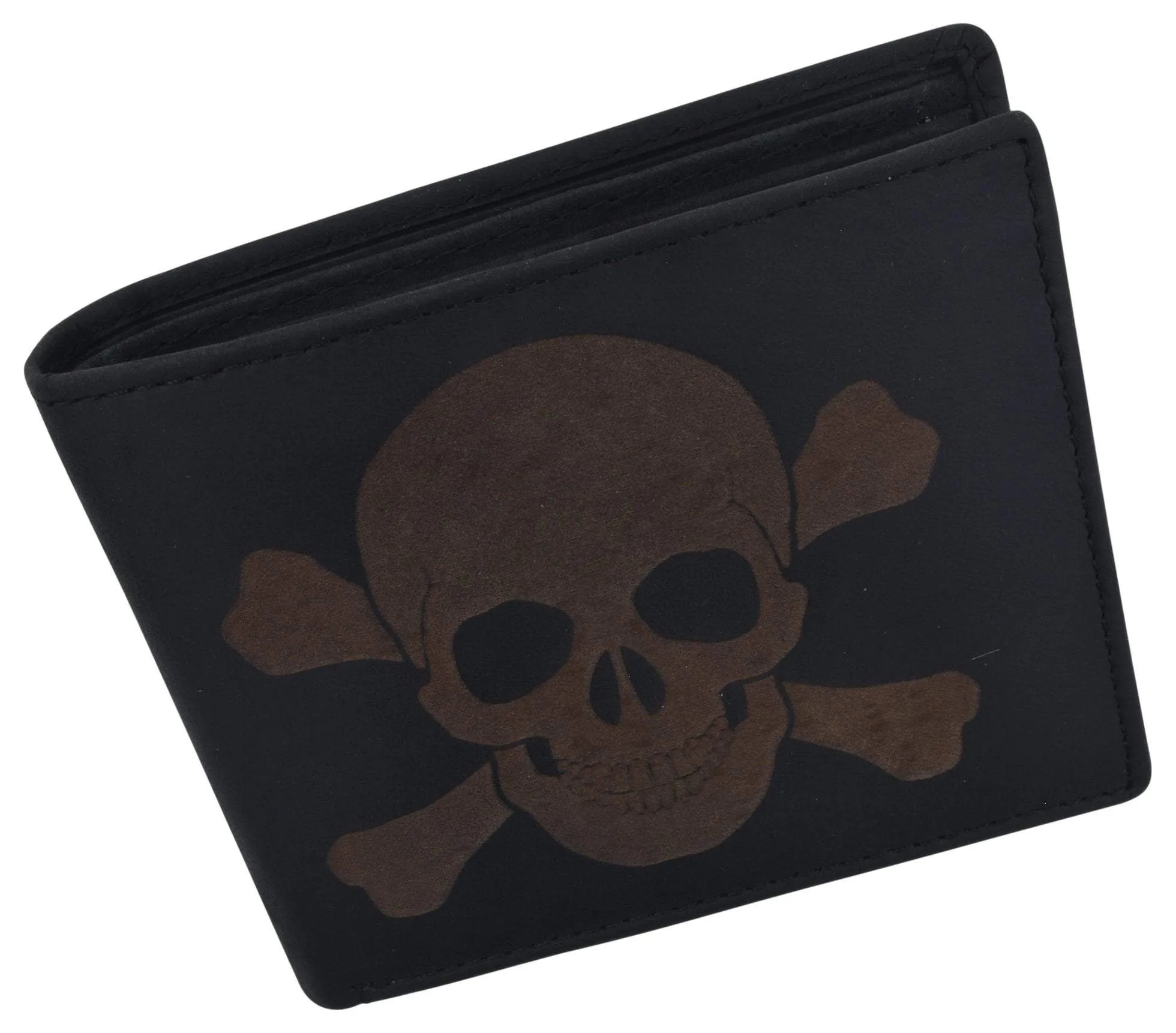 Skull Bones Logo RFID Genuine Leather Credit Card ID Holder Bifold Wallet