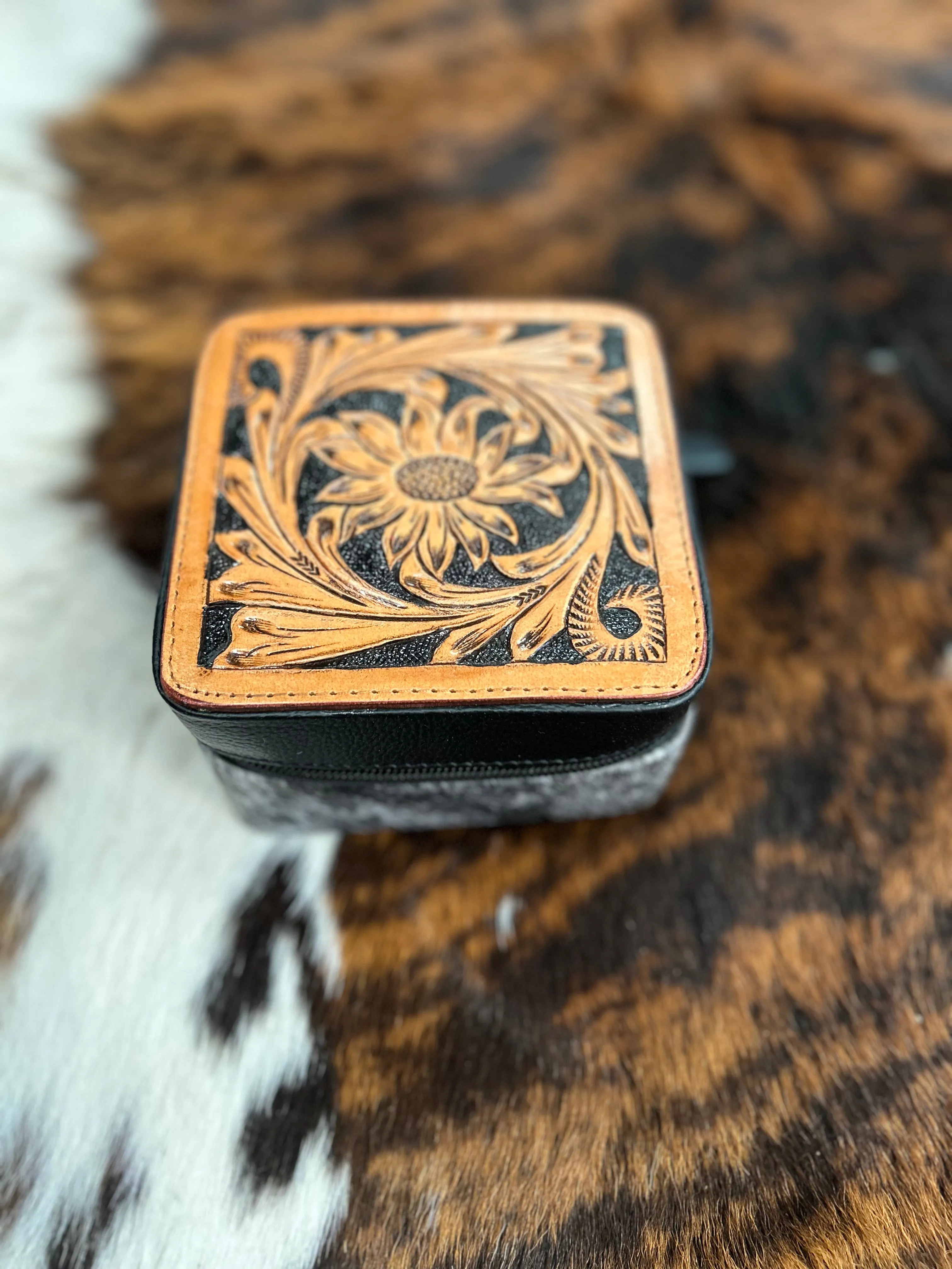 Small Tooled Cowhide Jewelry Case