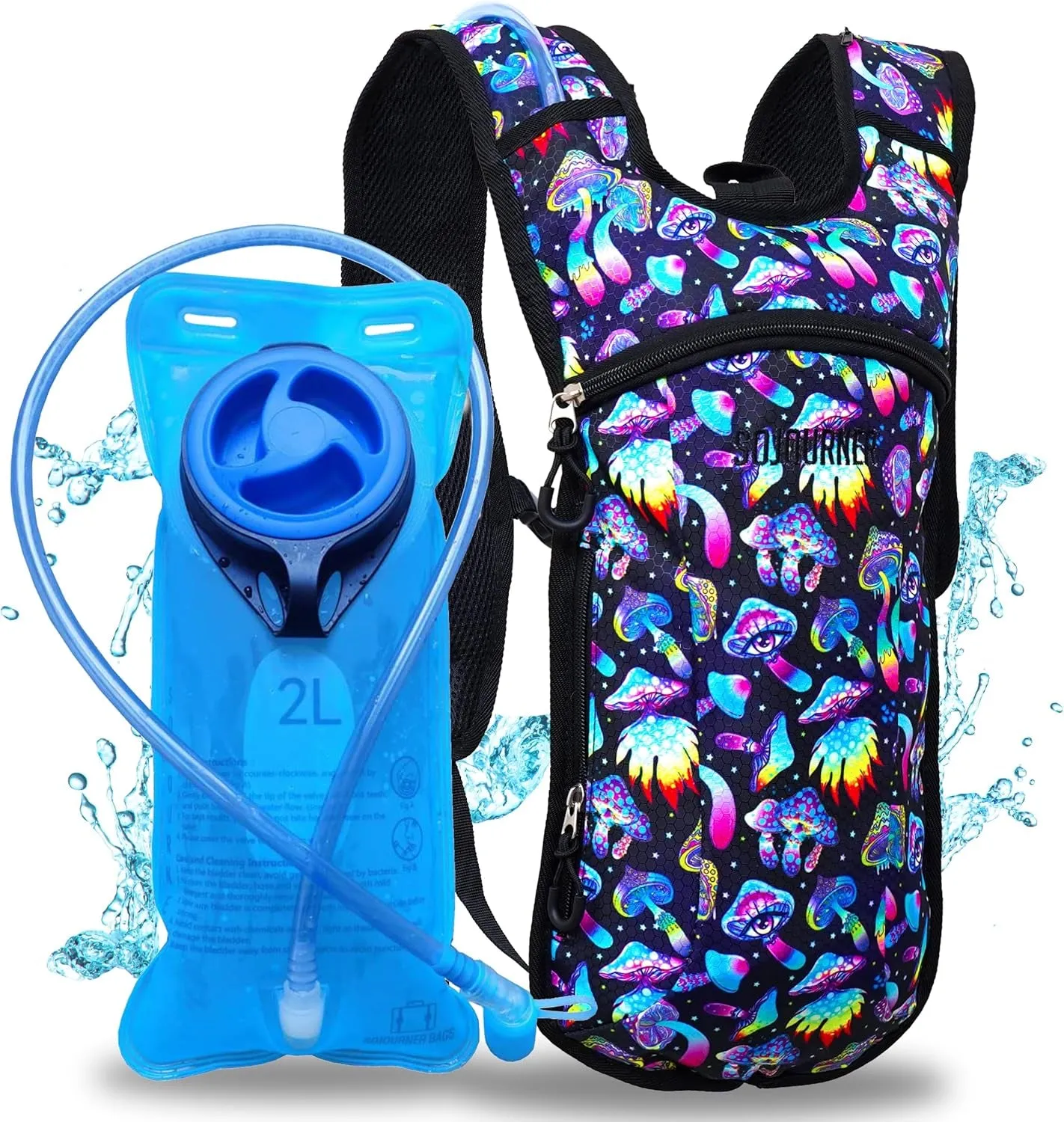 Sojourner Hydration Pack, Hydration Backpack - Water Backpack with 2L Hydration Bladder, Festival Essential - Rave Hydration Pack Hydropack Hydro for Hiking, Running, Biking, Festival Gear