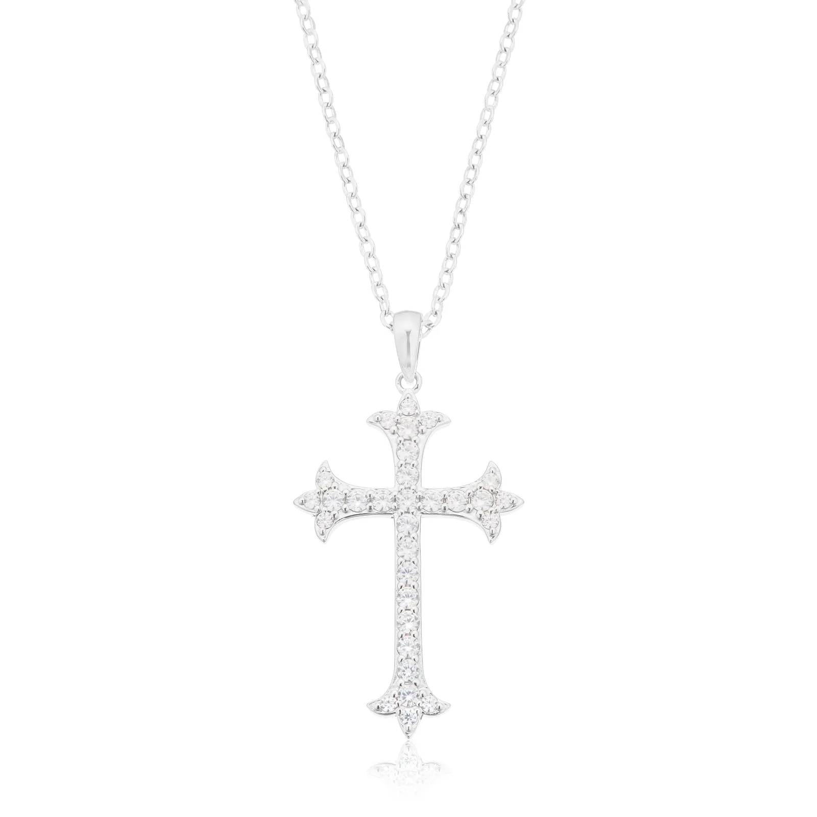 Sterling Silver Round Cut White Cubic Zirconia Cross Pendant