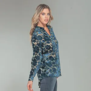 Stretch Velvet Burnout Button Front Shirt