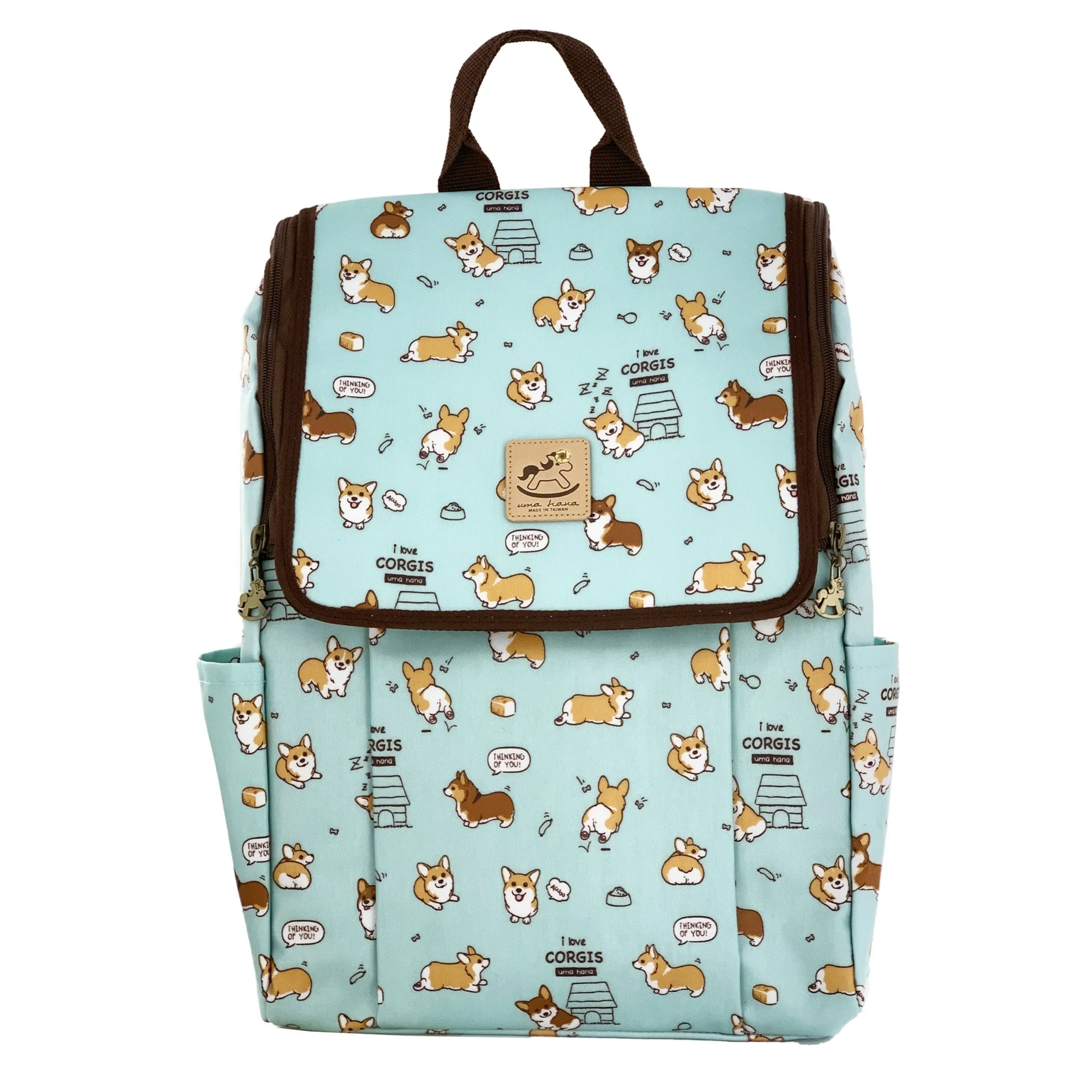 Teal Corgi Puppy Flip Backpack