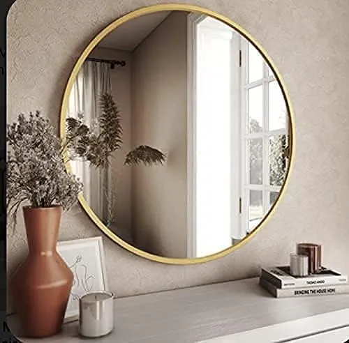 The Artment your artistic apartment Orbit High Definition Round Shape Wall Mirror with Gold Metal Frame for Living Room || Bedroom || Bathroom, Home & Decor with Hanging Stripes (Gold Frame, 20 Inch)