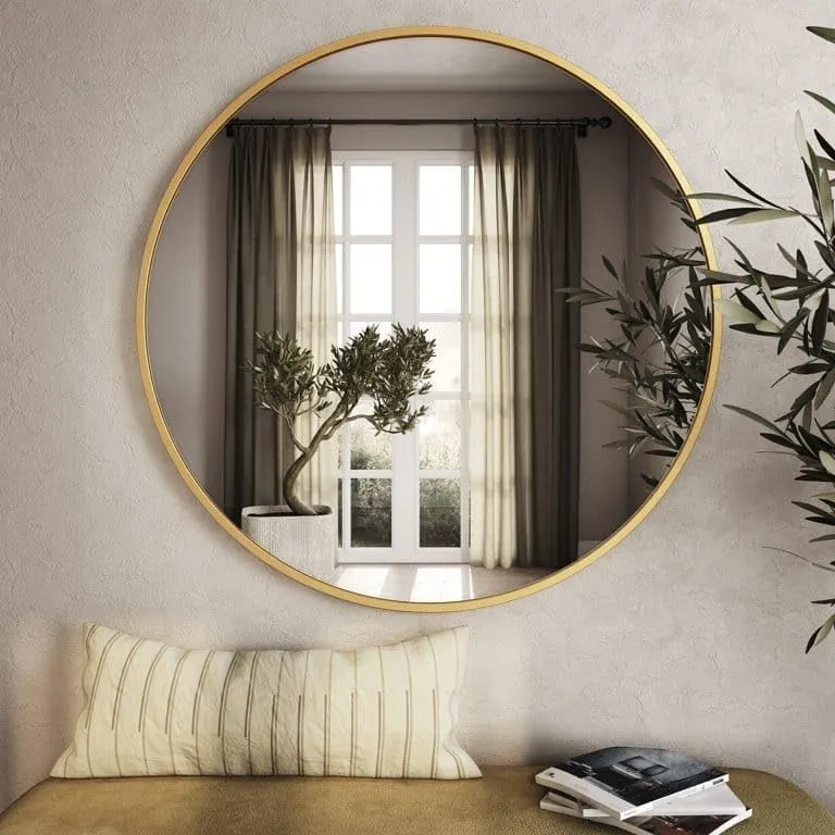 The Artment your artistic apartment Orbit High Definition Round Shape Wall Mirror with Gold Metal Frame for Living Room || Bedroom || Bathroom, Home & Decor with Hanging Stripes (Gold Frame, 20 Inch)