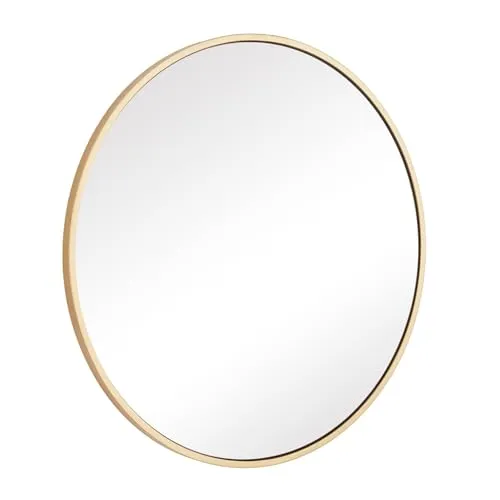 The Artment your artistic apartment Orbit High Definition Round Shape Wall Mirror with Gold Metal Frame for Living Room || Bedroom || Bathroom, Home & Decor with Hanging Stripes (Gold Frame, 20 Inch)