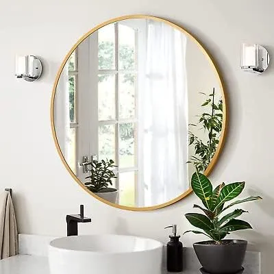 The Artment your artistic apartment Orbit High Definition Round Shape Wall Mirror with Gold Metal Frame for Living Room || Bedroom || Bathroom, Home & Decor with Hanging Stripes (Gold Frame, 20 Inch)