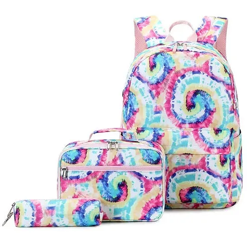 Tie Dye Kids Backpack School Lunch Bag with Pencil Case Set