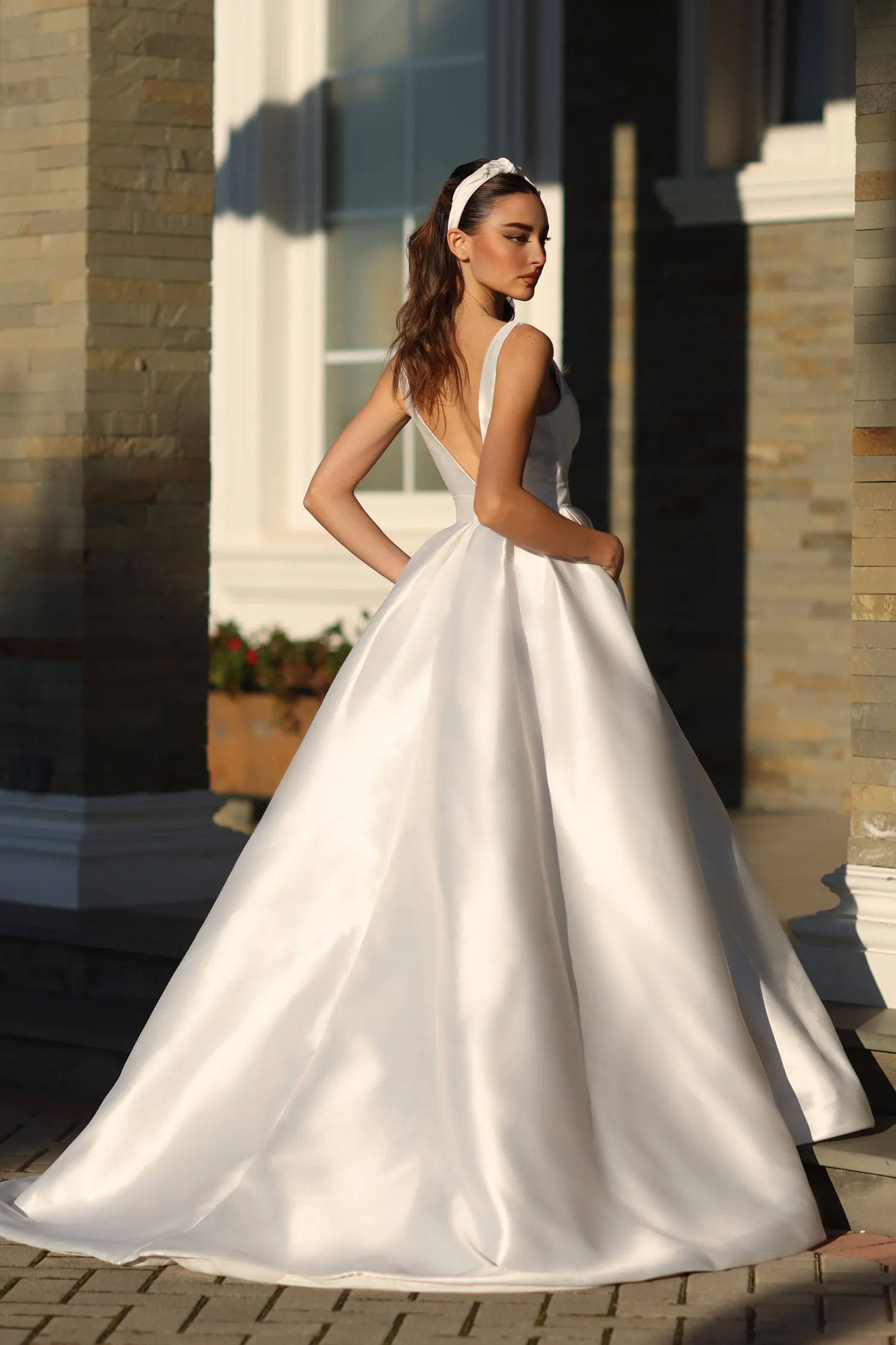 TINA HOLLY Duchess satin v neck classic ball gown