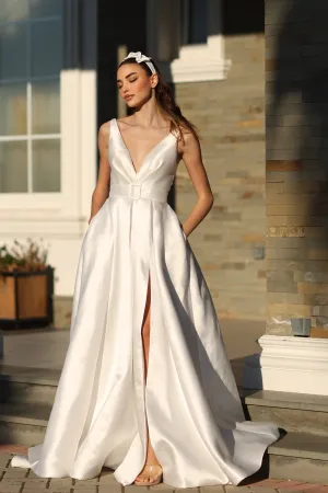 TINA HOLLY Duchess satin v neck classic ball gown