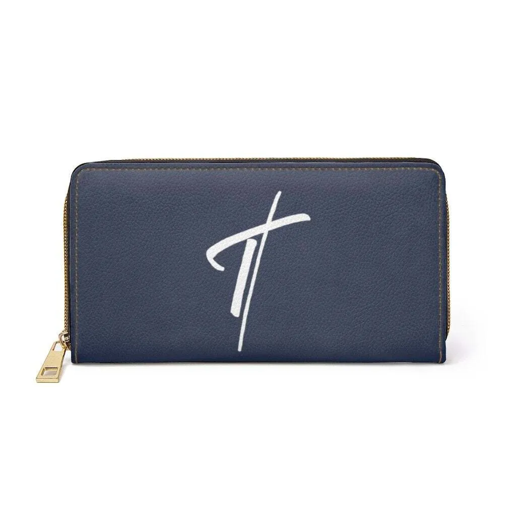 Uniquely You Womens Wallet - Zip Purse / Dark Blue & White Cross