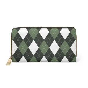 Uniquely You Womens Wallet - Zip Purse / Green & White Plaid Tartan