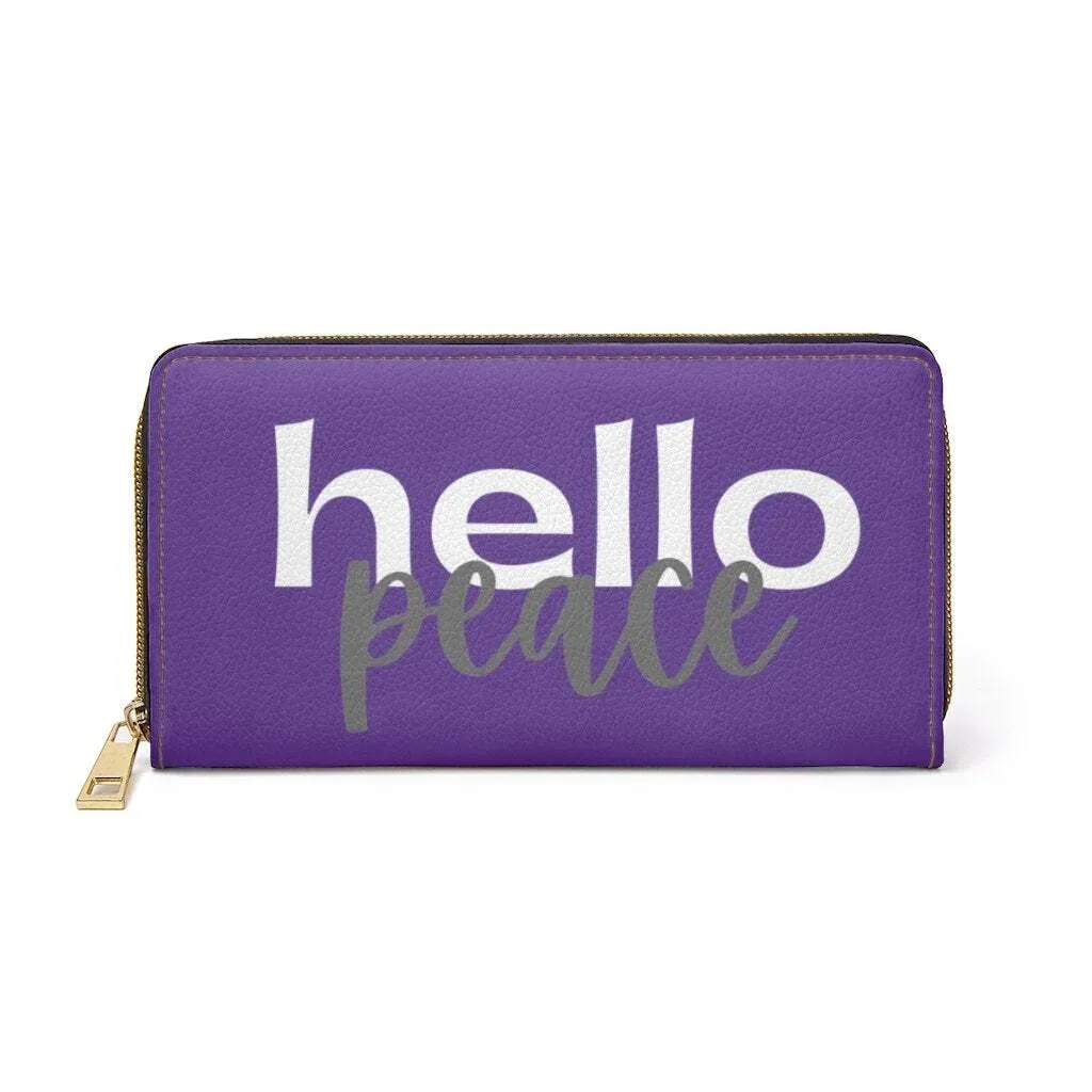 Uniquely You Womens Wallet - Zip Purse / Purple & White Hello Peace