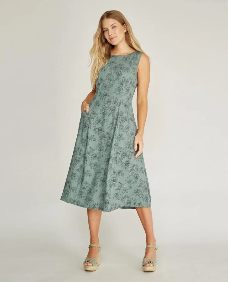 Verdigris Lily Print Fit and Flare Dress