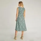 Verdigris Lily Print Fit and Flare Dress